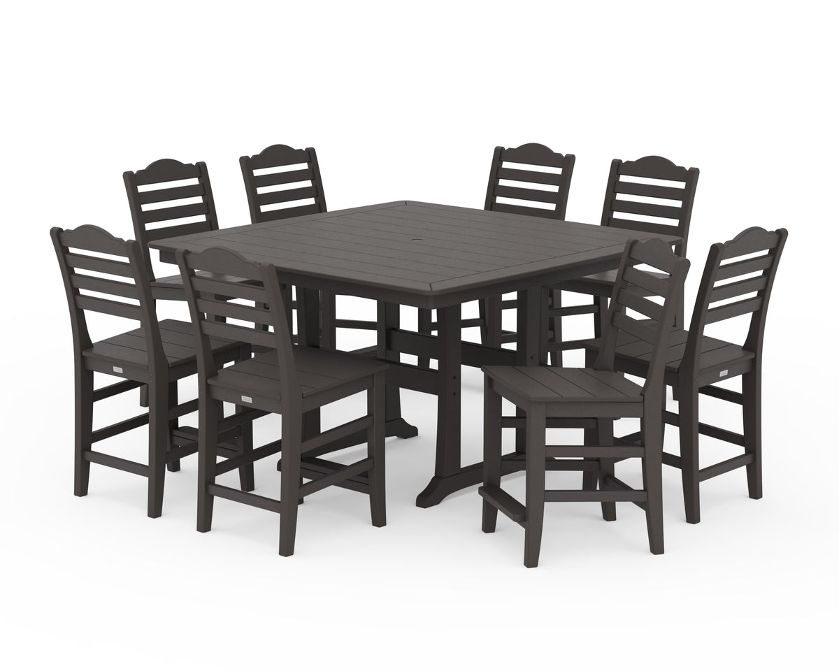 POLYWOOD Savannah Side Chair 9-Piece Square Counter Set with Trestle Legs in Vintage Coffee