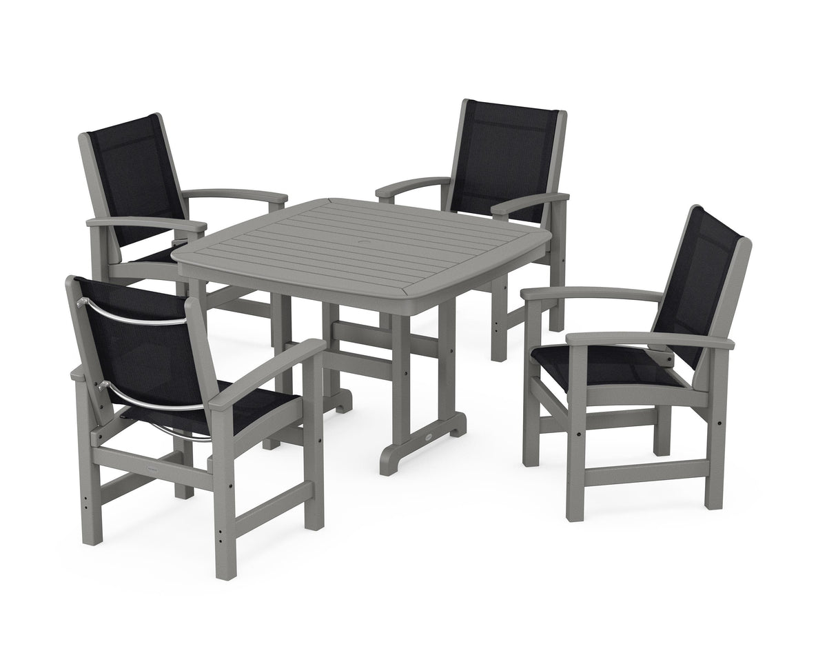 POLYWOOD Coastal 5-Piece Dining Set with Nautical 44" Dining Table in Slate Grey / Black