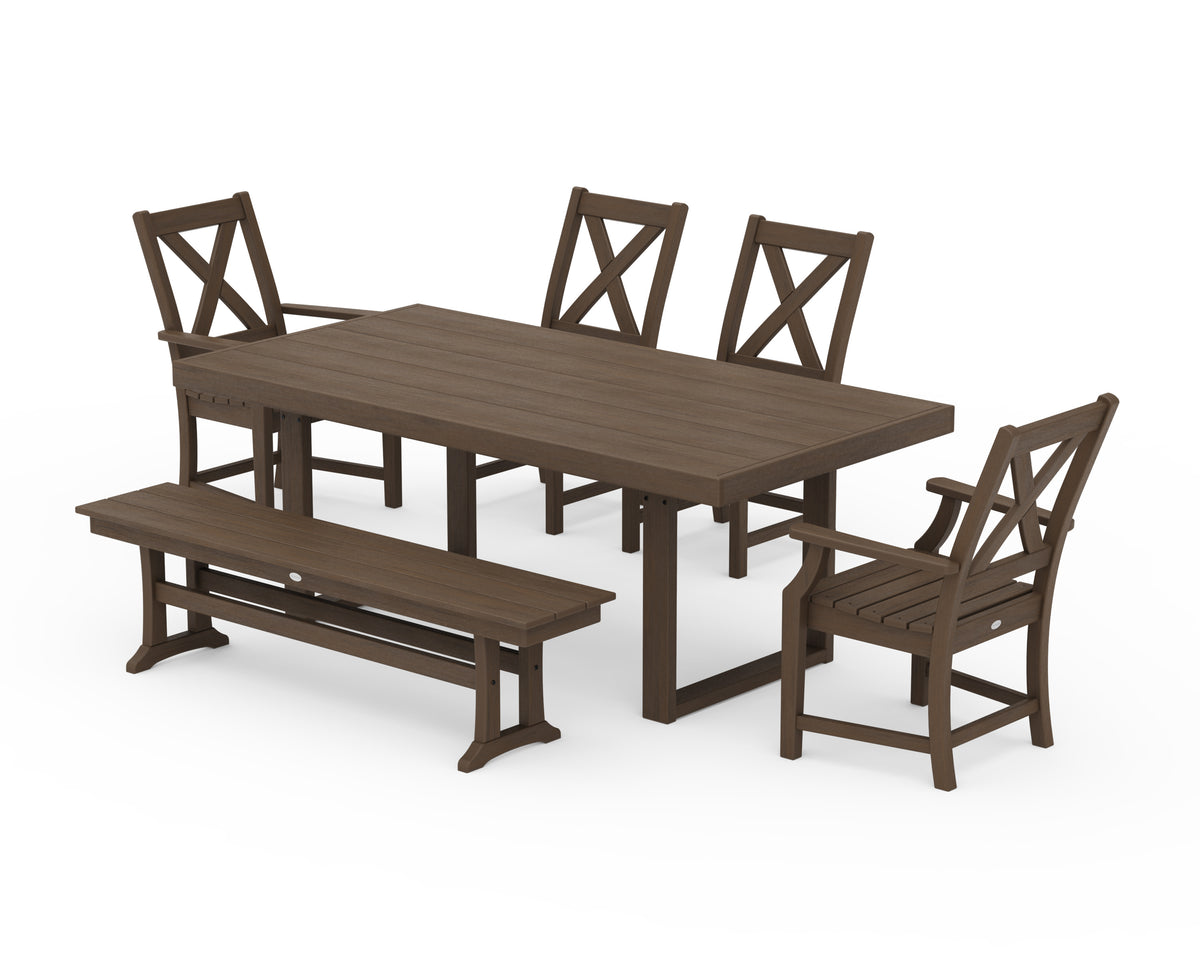 POLYWOOD Braxton 6-Piece Dining Set with Bench - 39" x 78" Table in Kona
