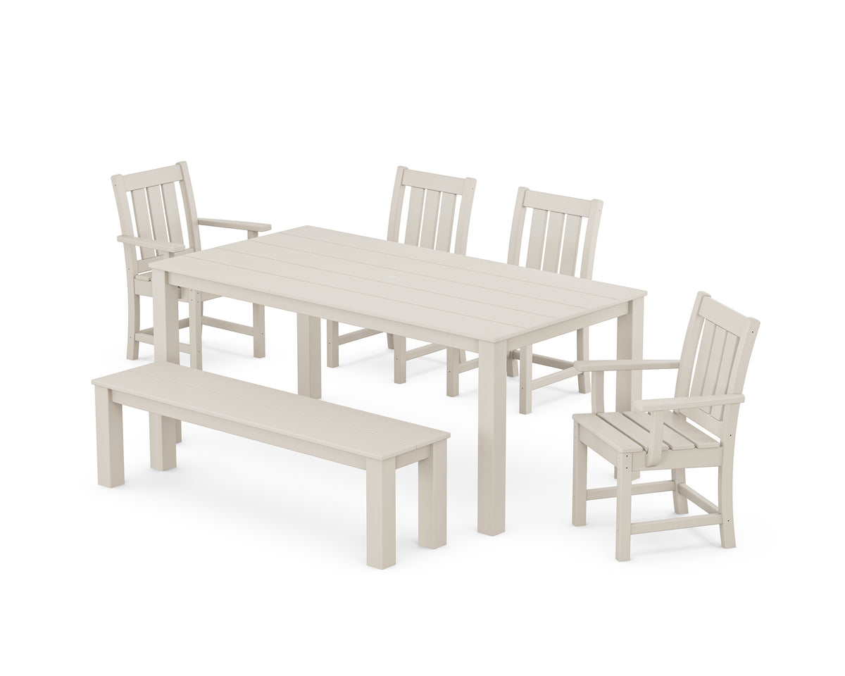 POLYWOOD Oxford 6-Piece Parsons Dining Set with Bench with Oxford Dining Side Chair in Sand