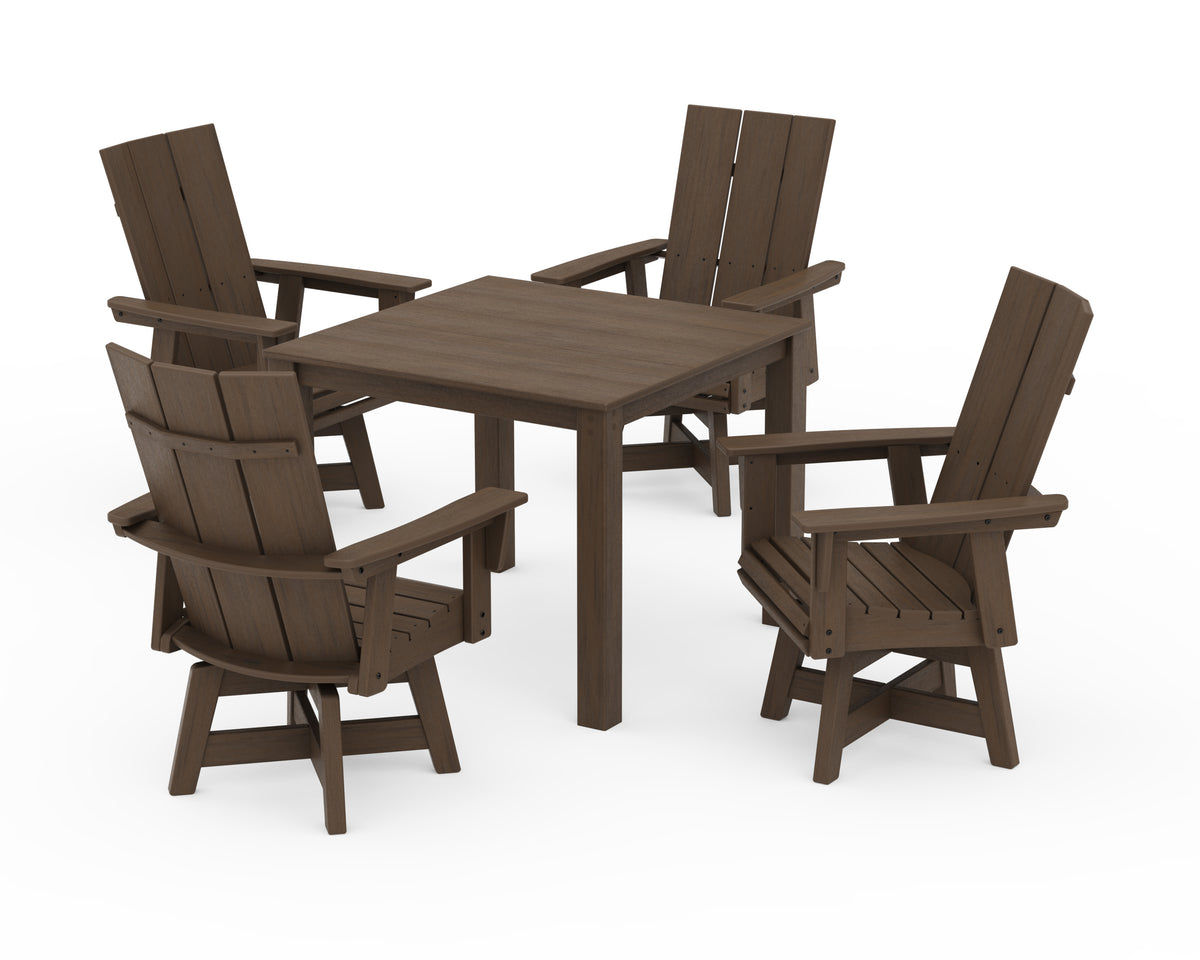 POLYWOOD Modern Curveback Adirondack 5-Piece Parsons Swivel Dining Set in Kona