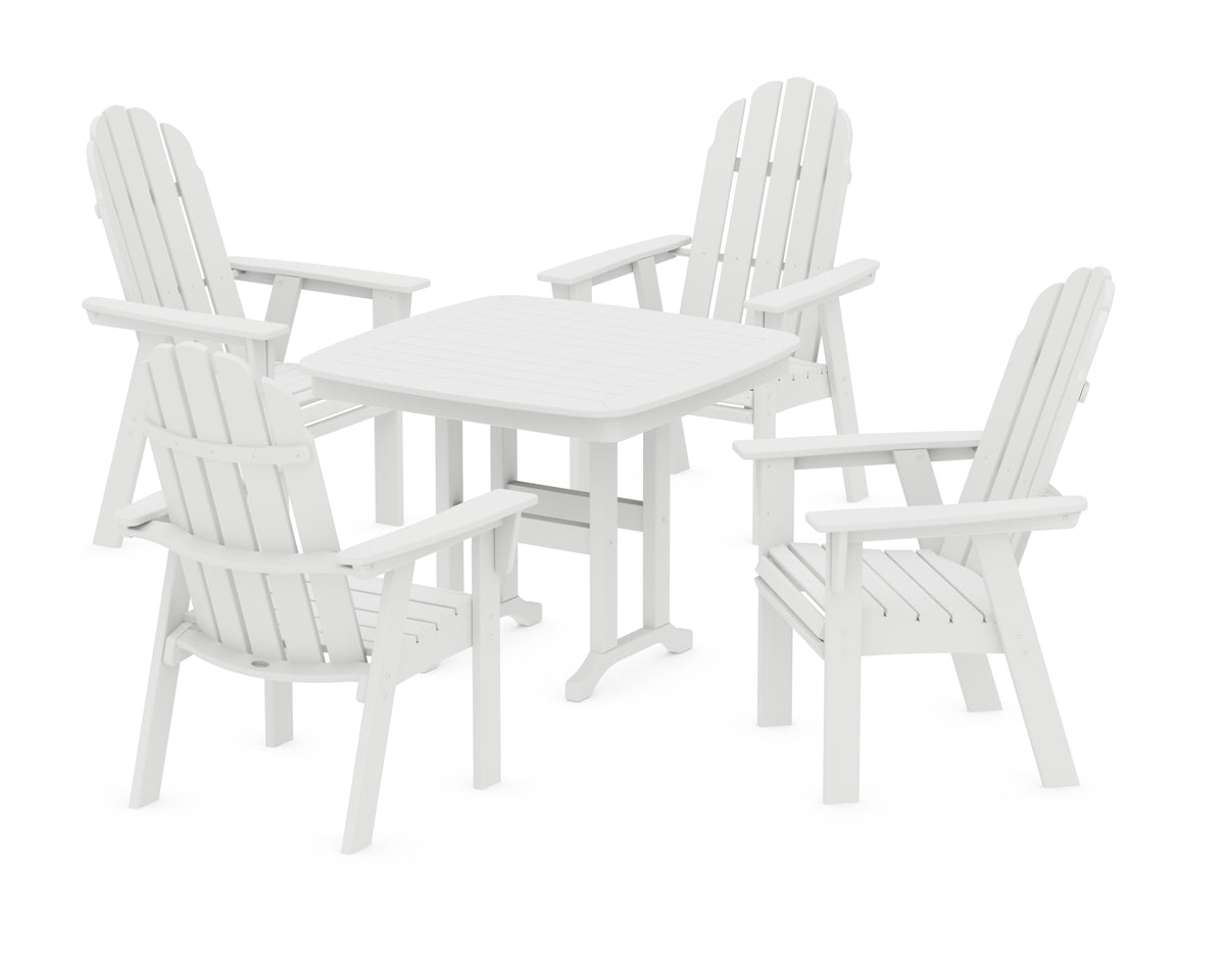 POLYWOOD Vineyard Curveback Adirondack 5-Piece Dining Set - 37" Table in White