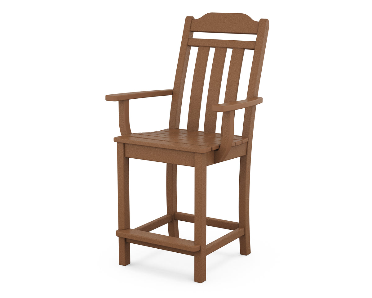 POLYWOOD Cottage Counter Arm Chair in Teak