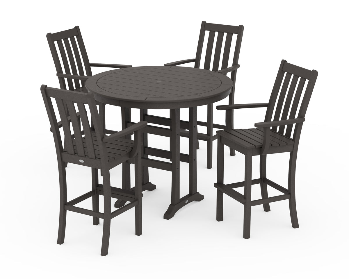 POLYWOOD Vineyard 5-Piece Round Bar Set in Vintage Coffee