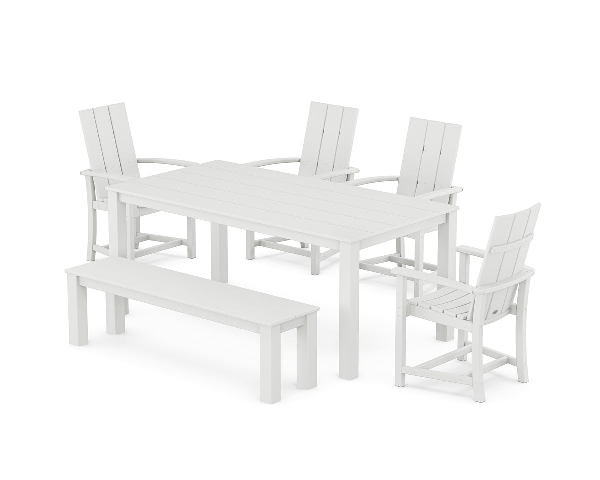 POLYWOOD Modern Adirondack 6-Piece Parsons Dining Set with Bench in White