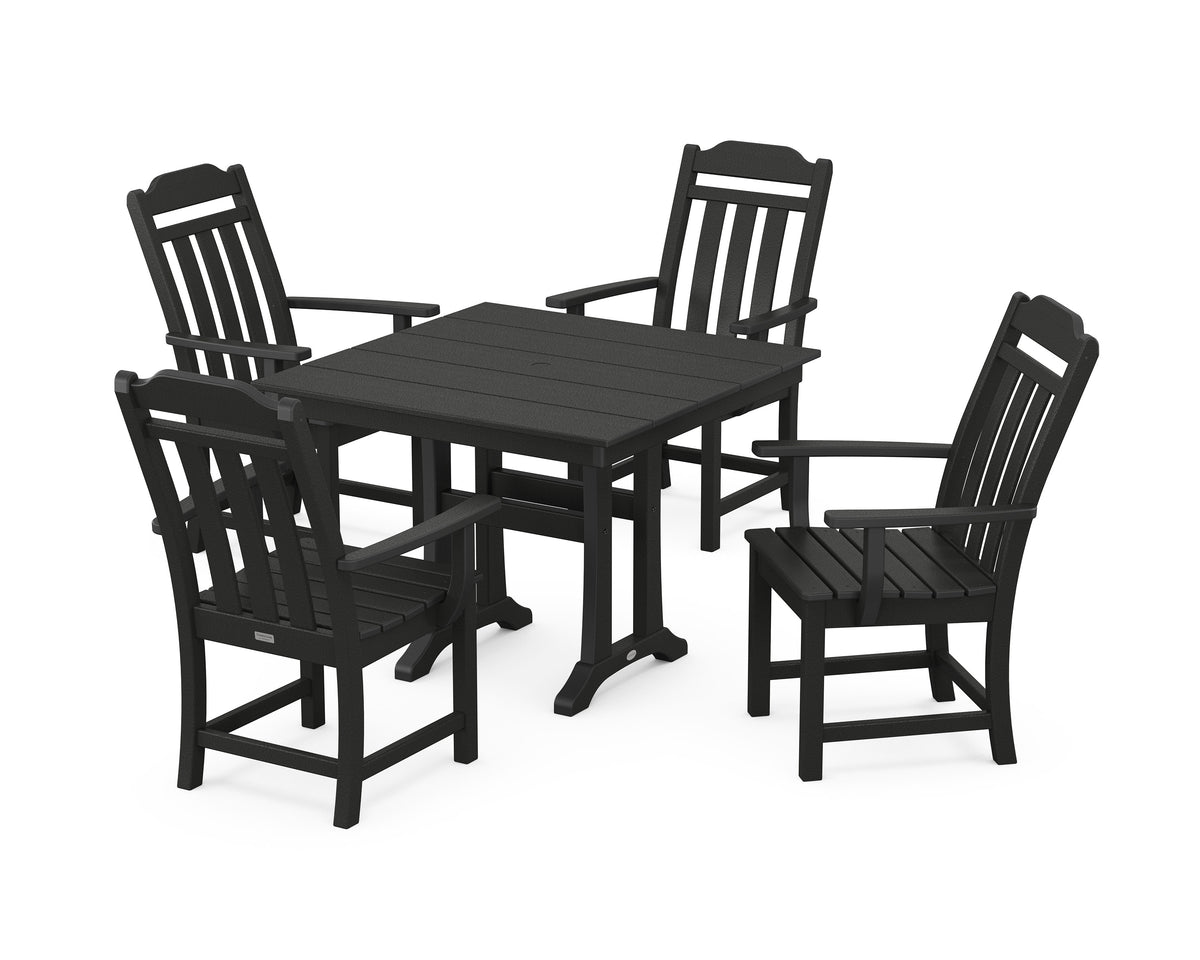 POLYWOOD Cottage 5-Piece Farmhouse Dining Set with Trestle Legs in Black