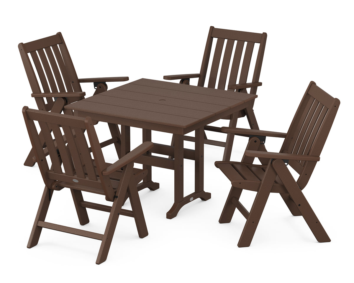 POLYWOOD Vineyard Folding Chair 5-Piece Farmhouse Dining Set in Mahogany