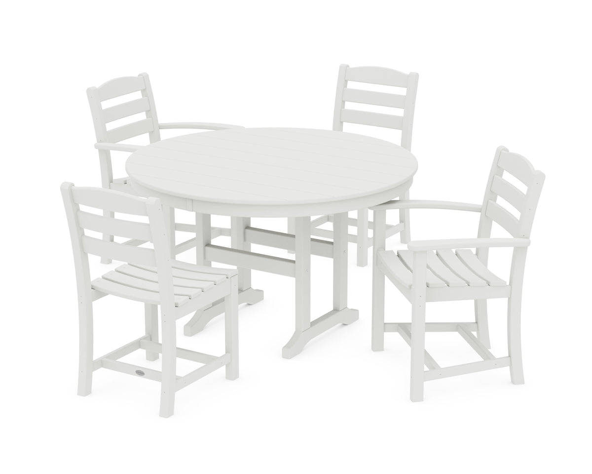 POLYWOOD La Casa Café 5-Piece Round Farmhouse Dining Set with Arm and Side Chairs in Vintage White