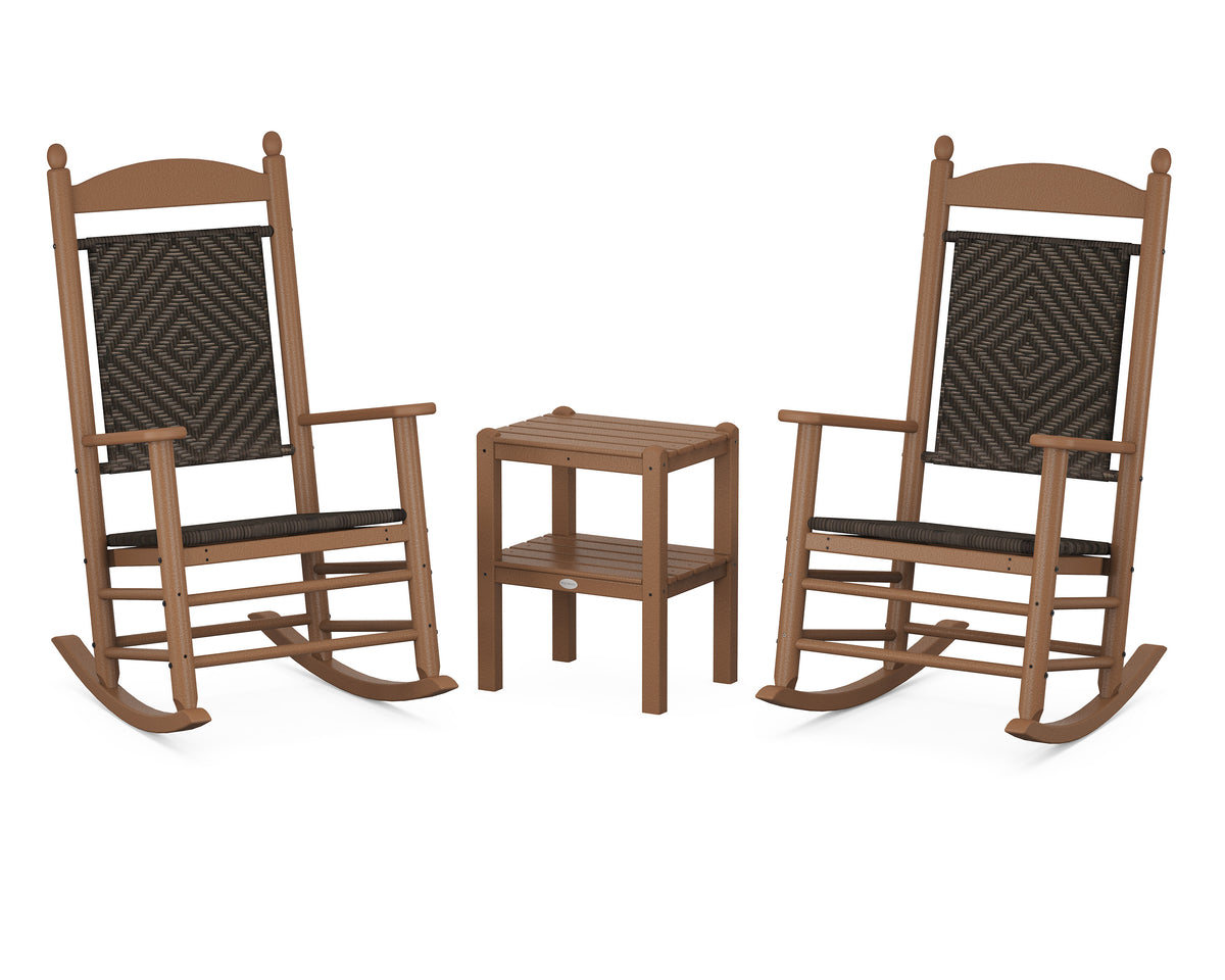 POLYWOOD Jefferson 3-Piece Woven Rocker Set in Teak / Cahaba