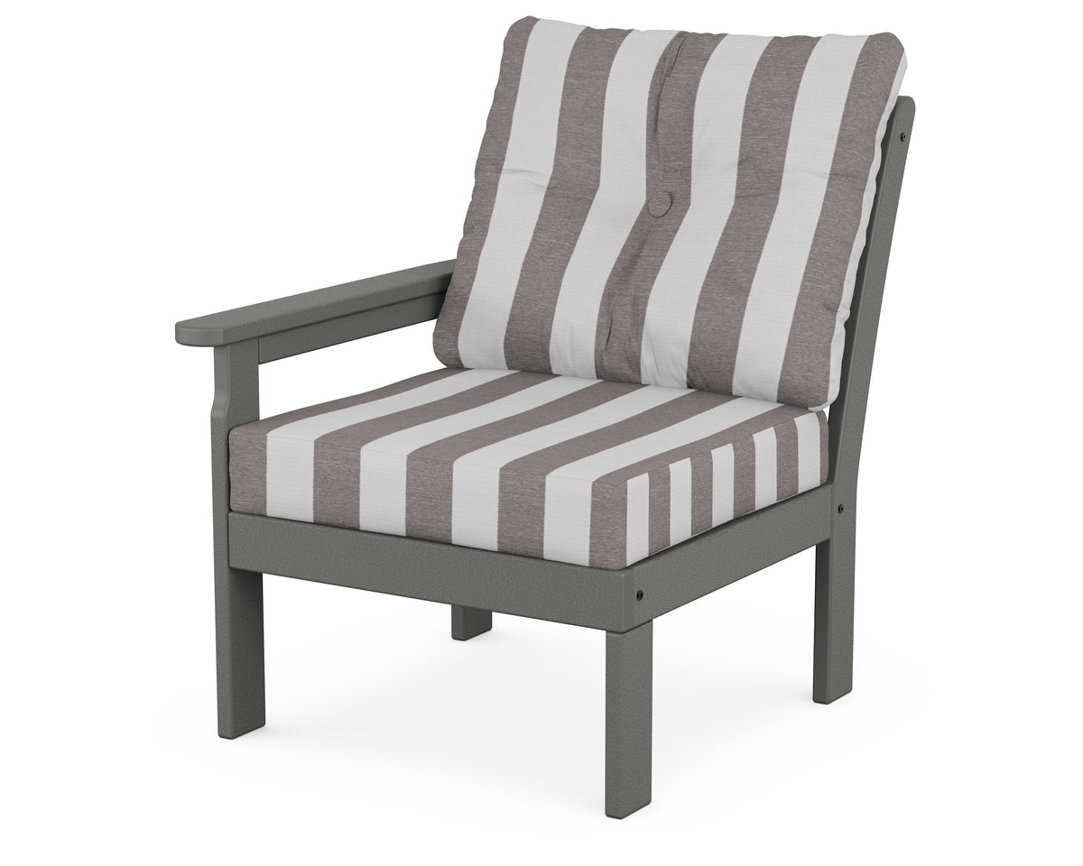 POLYWOOD Vineyard Modular Left Arm Chair in Slate Grey / Cabana Stripe Grey Mist