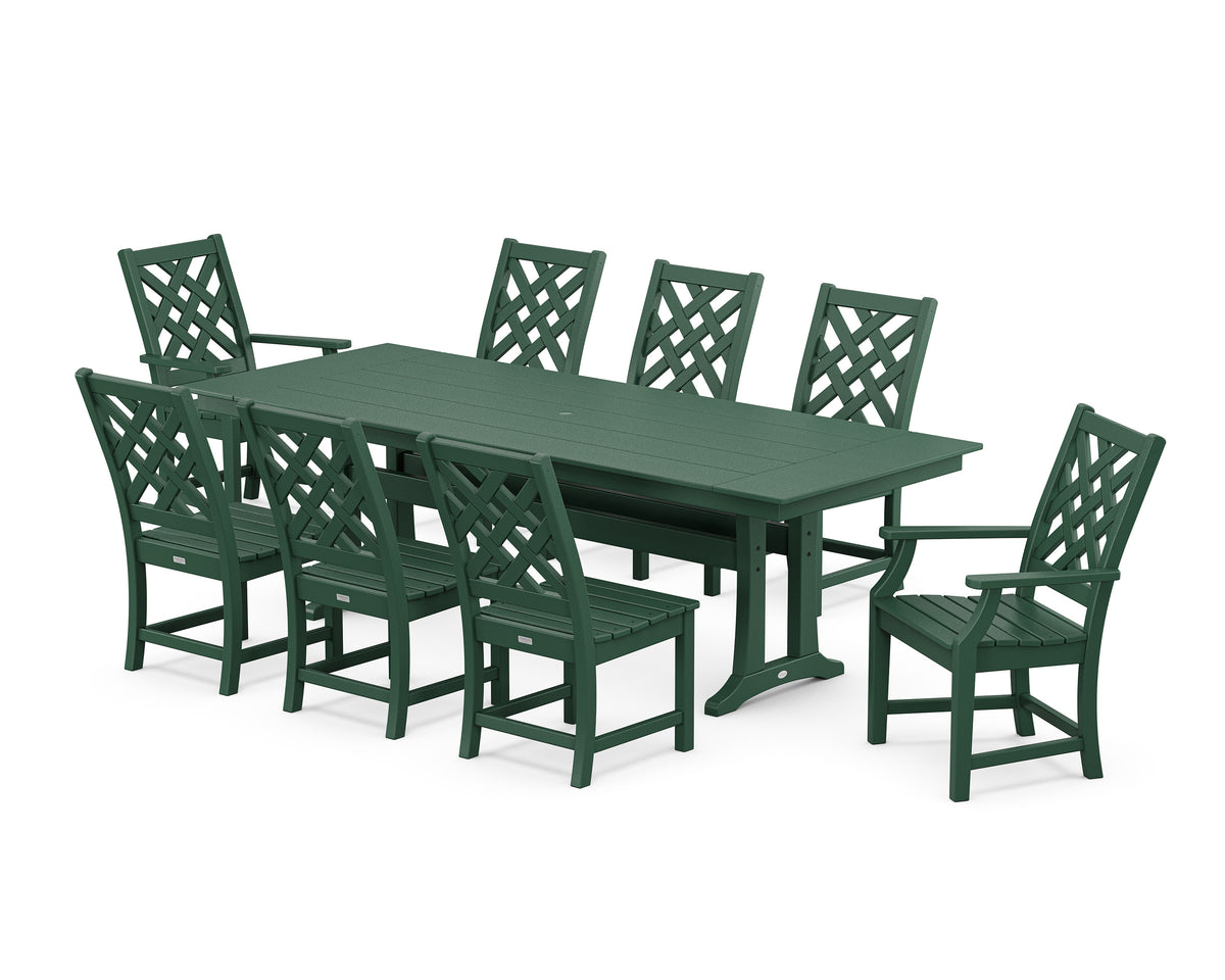 POLYWOOD Wovendale 9-Piece Farmhouse Dining Set with Trestle Legs in Green