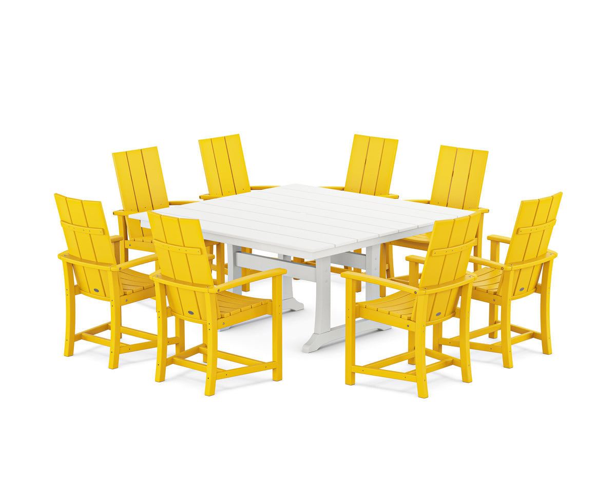 POLYWOOD Modern Adirondack 9-Piece Farmhouse Trestle Dining Set in Lemon / White