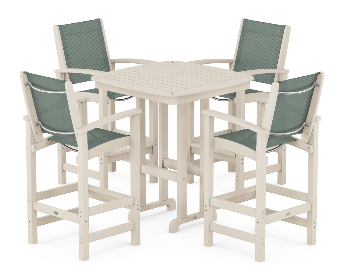 POLYWOOD Coastal 5-Piece Bar Set in Sand / Dupioni Sea Mist