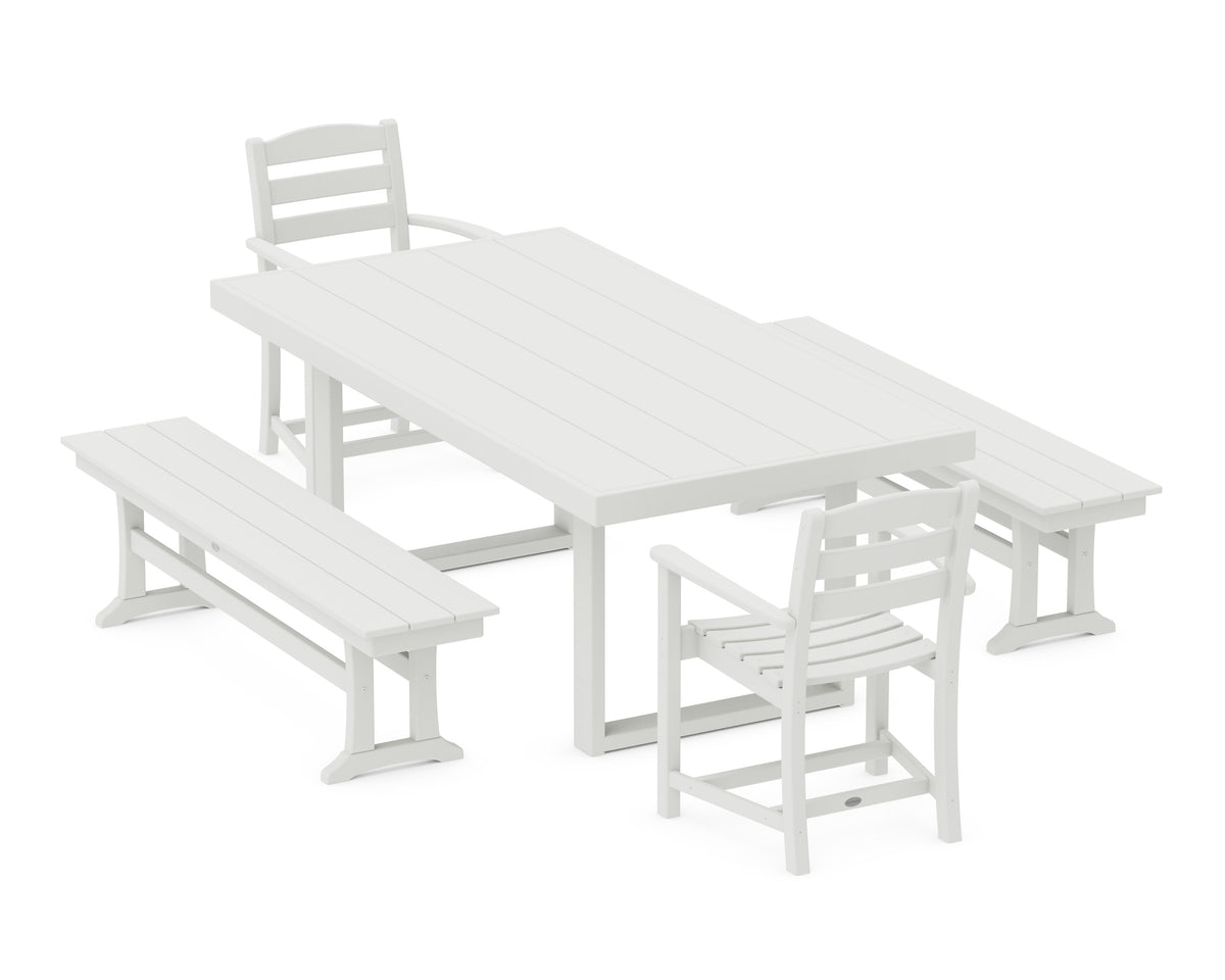 POLYWOOD La Casa Café 5-Piece Dining Set with Benches - 39" x 78" Table in Vintage White