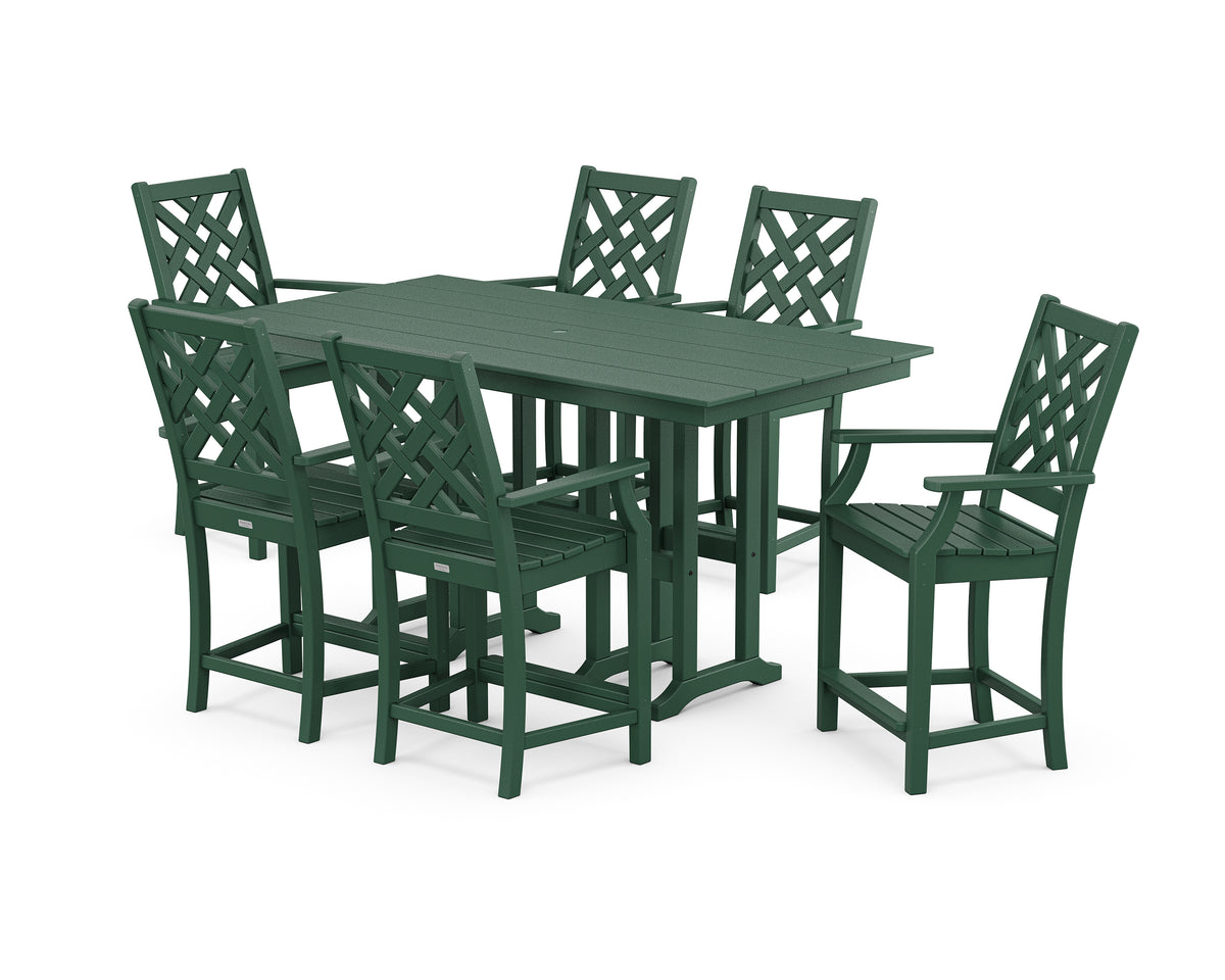 POLYWOOD Country Living Wovendale Arm Chair 7-Piece Farmhouse Counter Set in Green