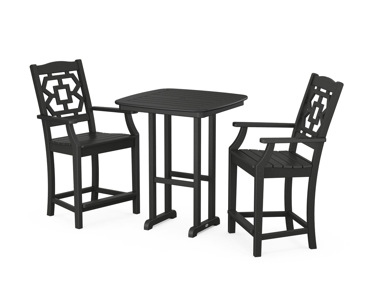 POLYWOOD Chinoiserie 3-Piece Counter Set in Black