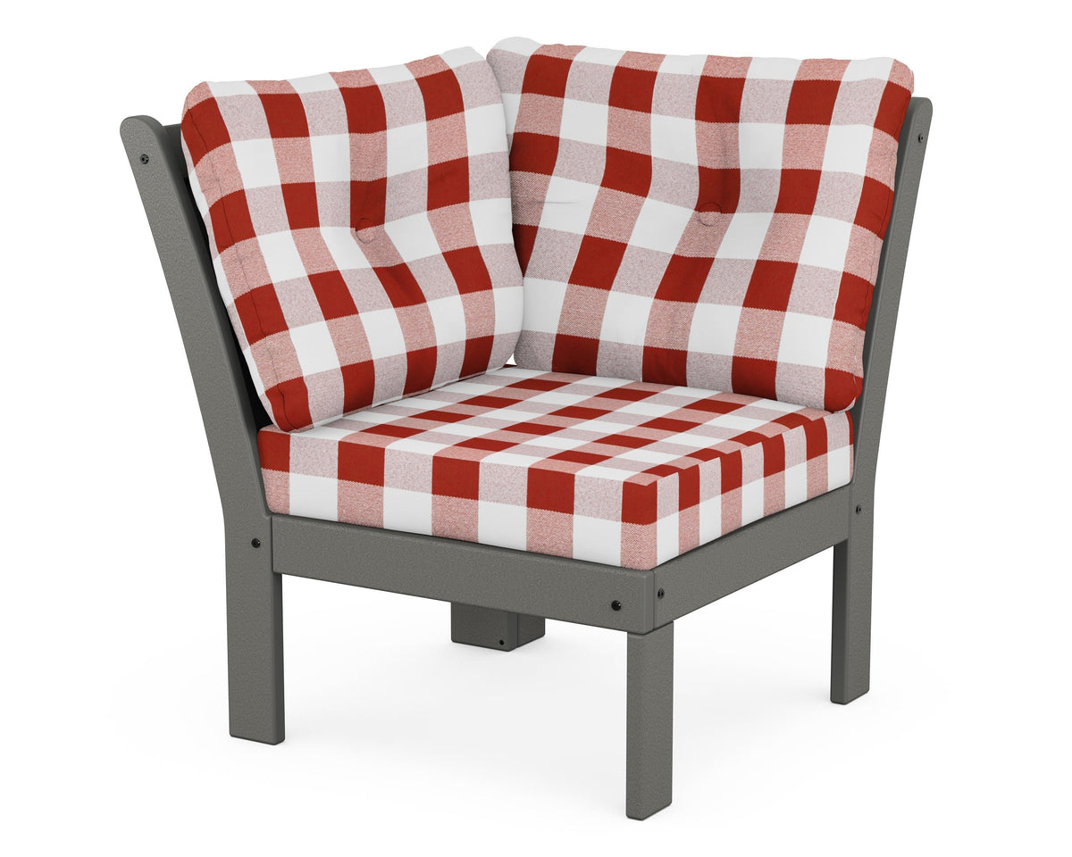 POLYWOOD Vineyard Modular Corner Chair in Slate Grey / Buffalo Plaid Crimson