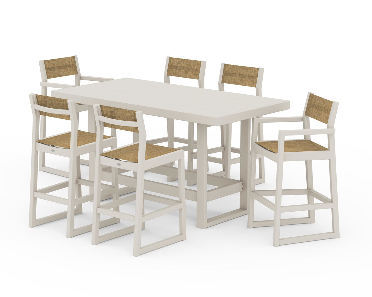 POLYWOOD EDGE Sling 7-Piece Bar Table Set in Sand / Burlap