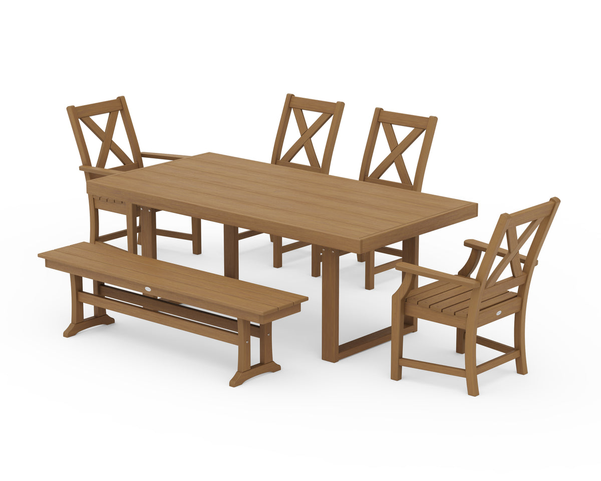 POLYWOOD Braxton 6-Piece Dining Set with Bench - 39" x 78" Table in Natural