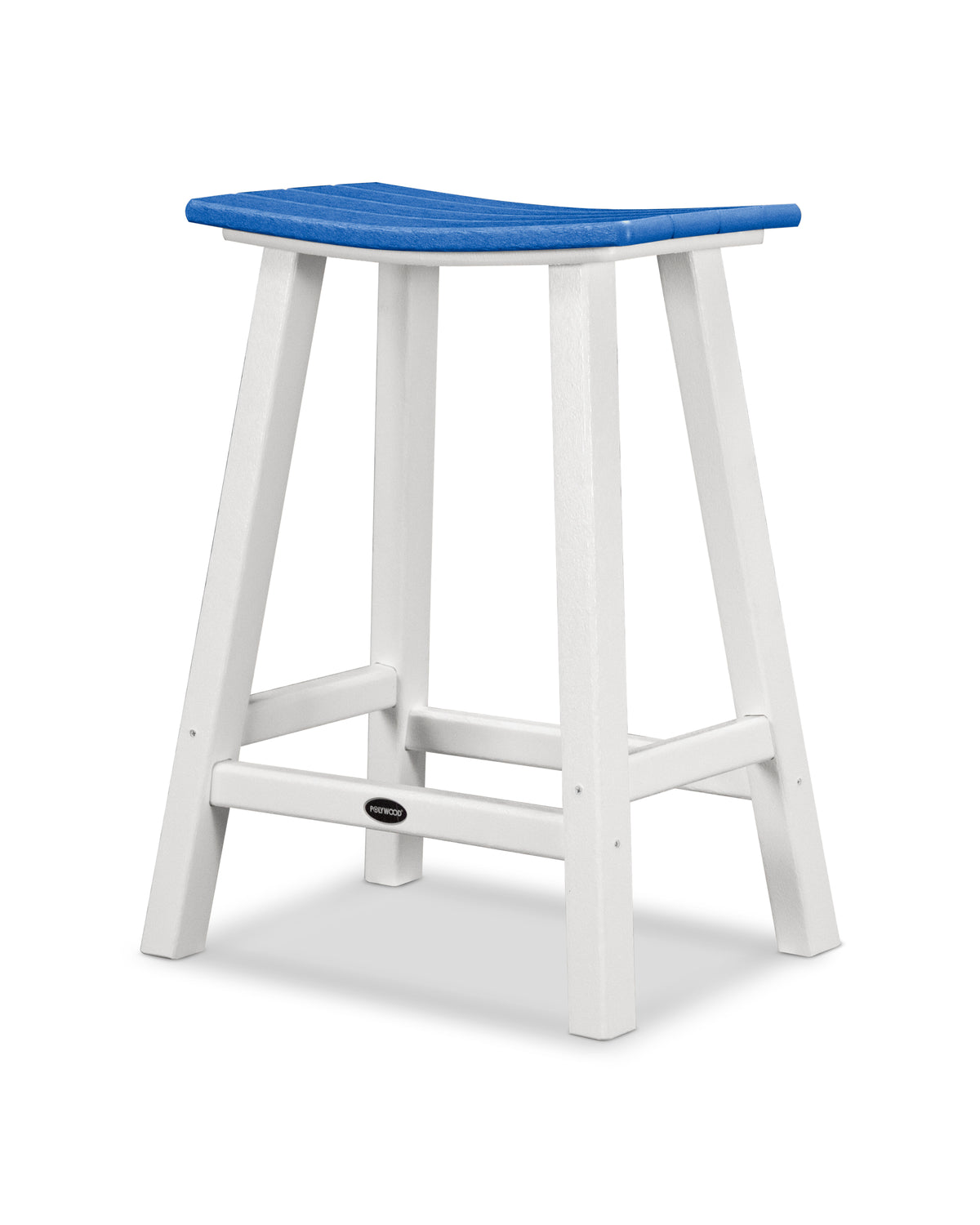 POLYWOOD Contempo 24" Saddle Counter Stool in White / Pacific Blue