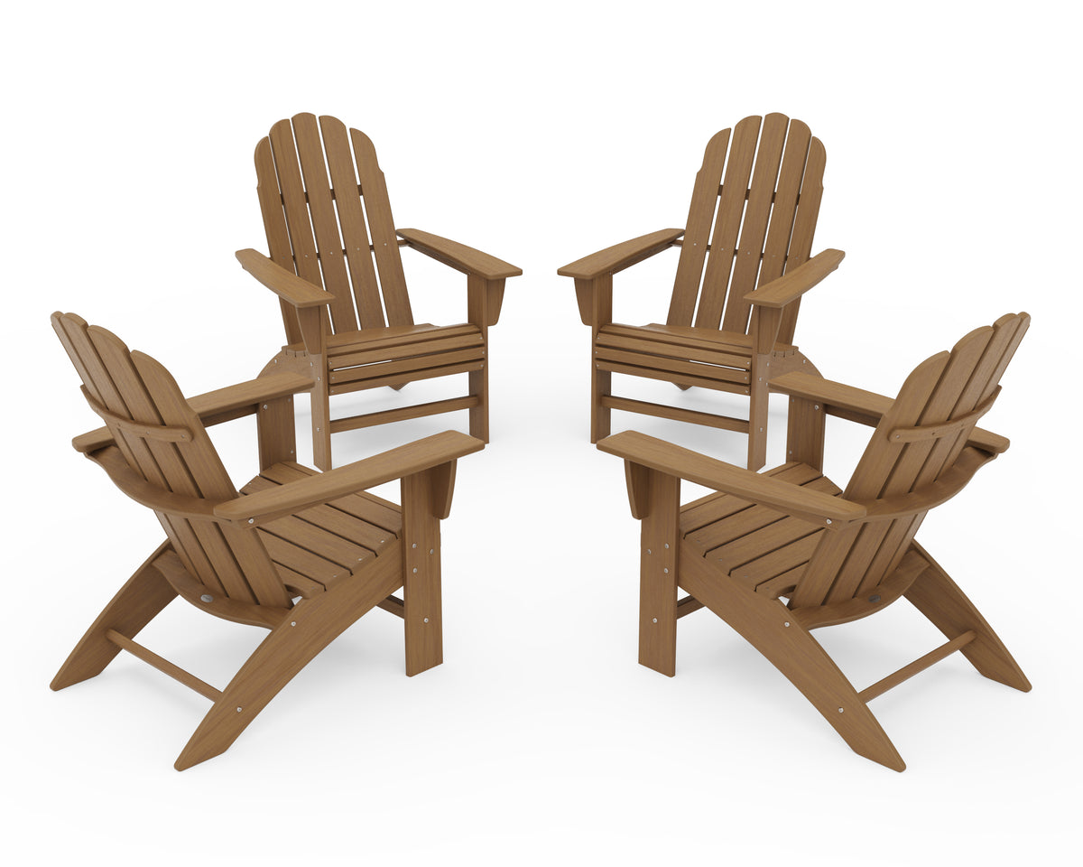 POLYWOOD 4-Piece Vineyard Curveback Adirondack Chair Conversation Set in Natural