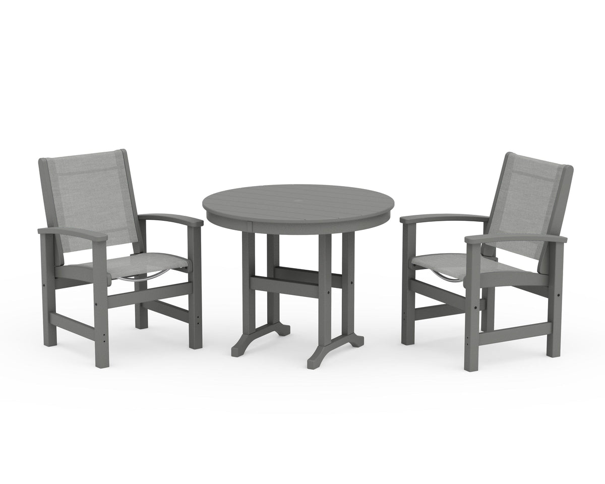 POLYWOOD Coastal 3-Piece Round Dining Set in Slate Grey / Metallic