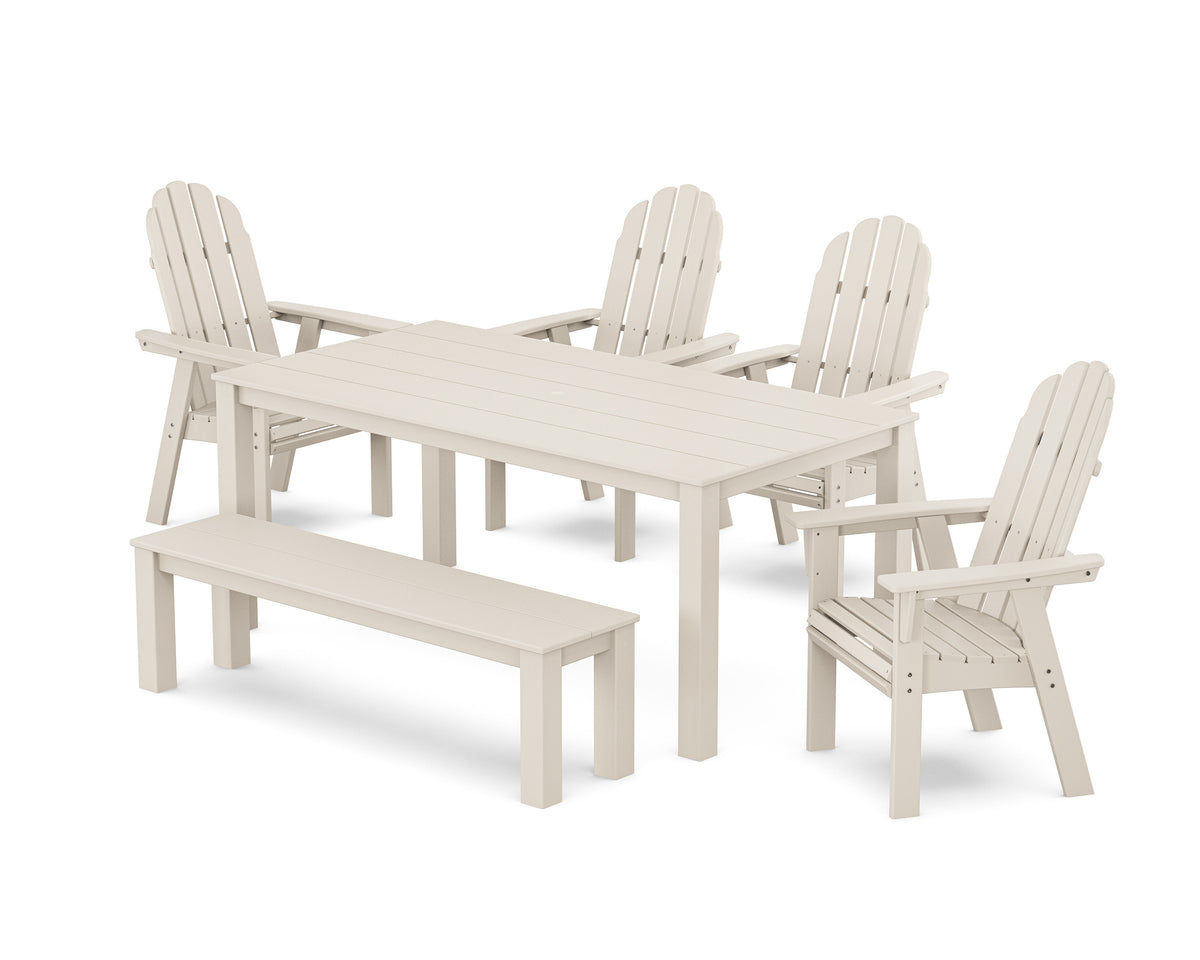 POLYWOOD Vineyard Curveback Adirondack 6-Piece Parsons Dining Set with Bench in Sand