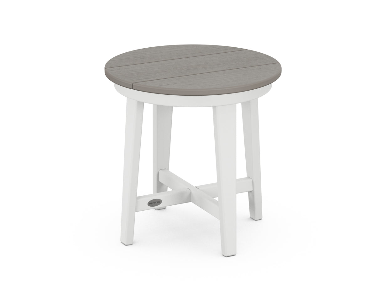 POLYWOOD Newport 19" Round End Table in White / Driftwood