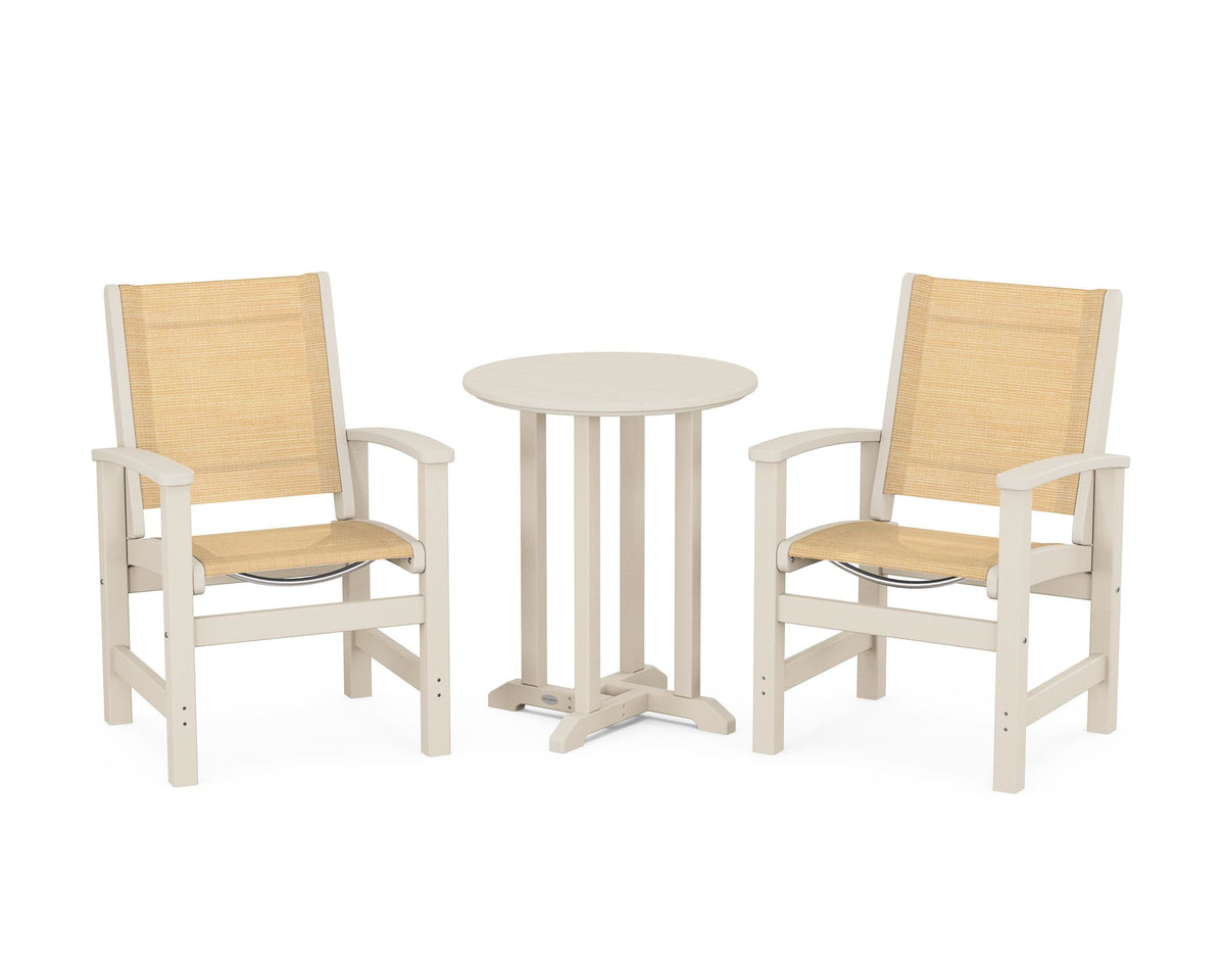 POLYWOOD Coastal 3-Piece Round Bistro Dining Set in Sand / Dupioni Apricot
