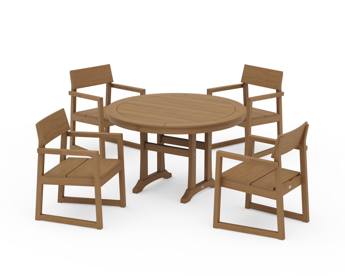 POLYWOOD EDGE 5-Piece Round Dining Set with Trestle Legs in Natural
