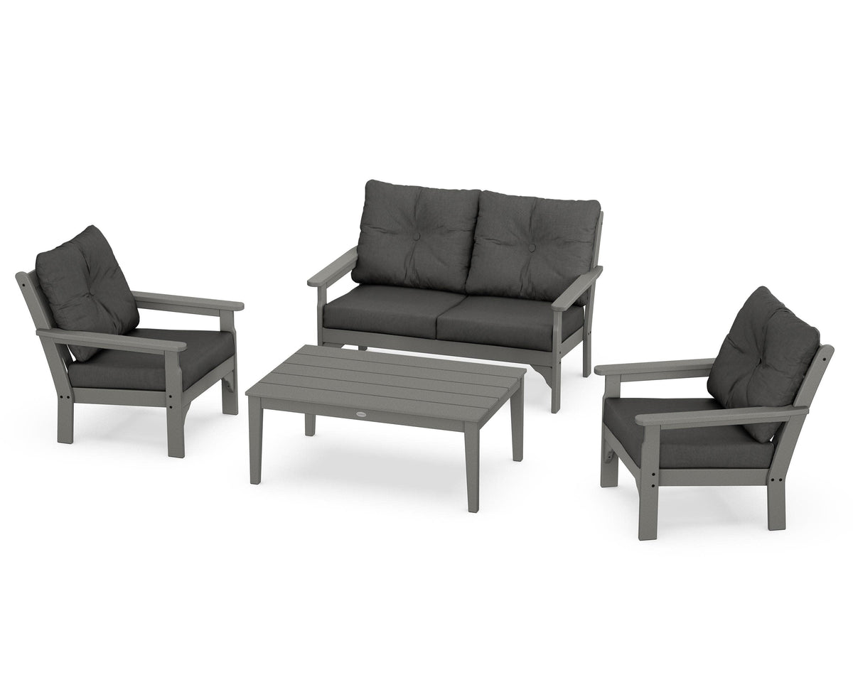 POLYWOOD Vineyard 4-Piece Deep Seating Set with Two Chairs and Loveseat in Slate Grey / Spectrum Carbon