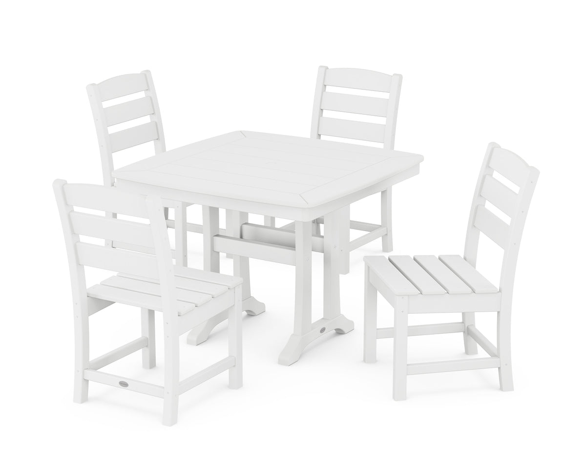 POLYWOOD Lakeside Side Chair 5-Piece Dining Set with Trestle Legs - 37" Table in White