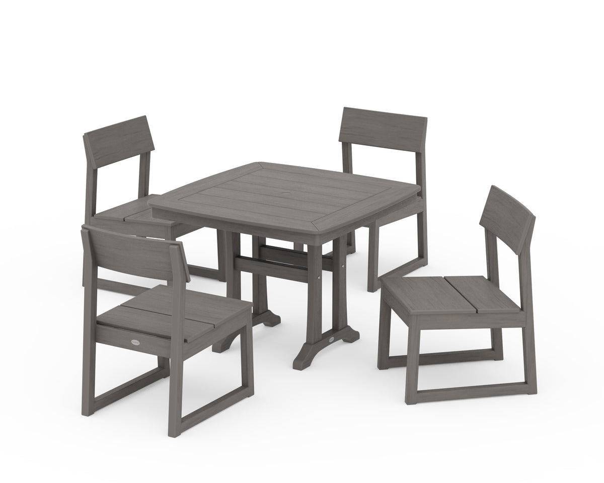 POLYWOOD EDGE Side Chair 5-Piece Dining Set with Trestle Legs (Nautical Trestle 37" Table) in Driftwood