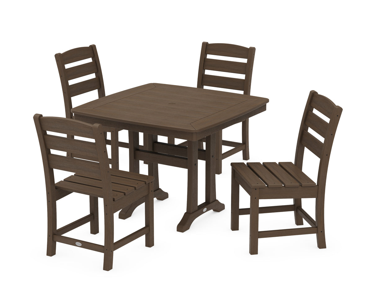 POLYWOOD Lakeside Side Chair 5-Piece Dining Set with Trestle Legs - 37" Table in Kona