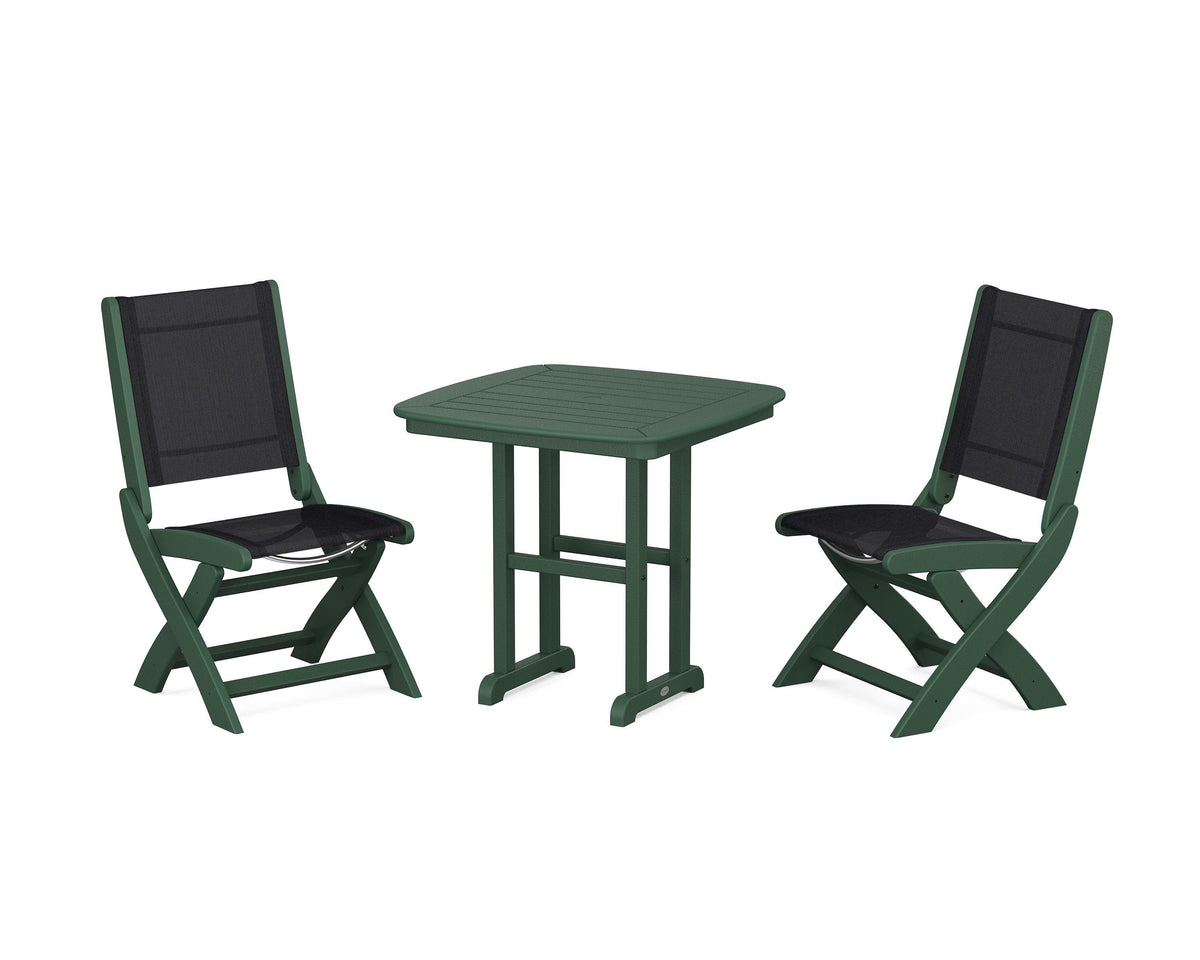 POLYWOOD Coastal Folding Side Chair 3-Piece Dining Set in Green / Black