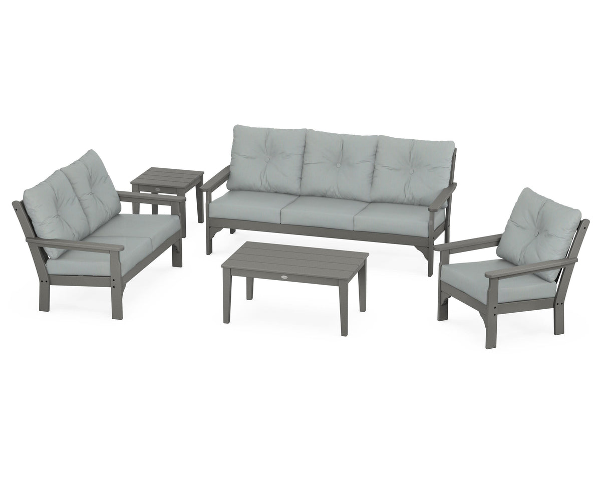 POLYWOOD Vineyard 5-Piece Deep Seating Set with Sofa in Slate Grey / Spa