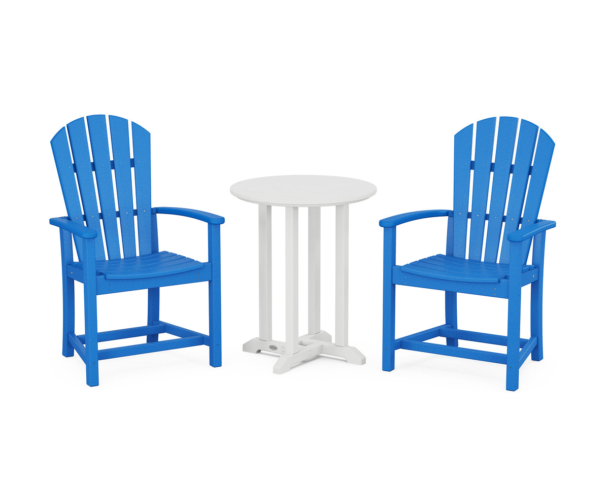 POLYWOOD Palm Coast 3-Piece Round Farmhouse Bistro Dining Set in Pacific Blue / White