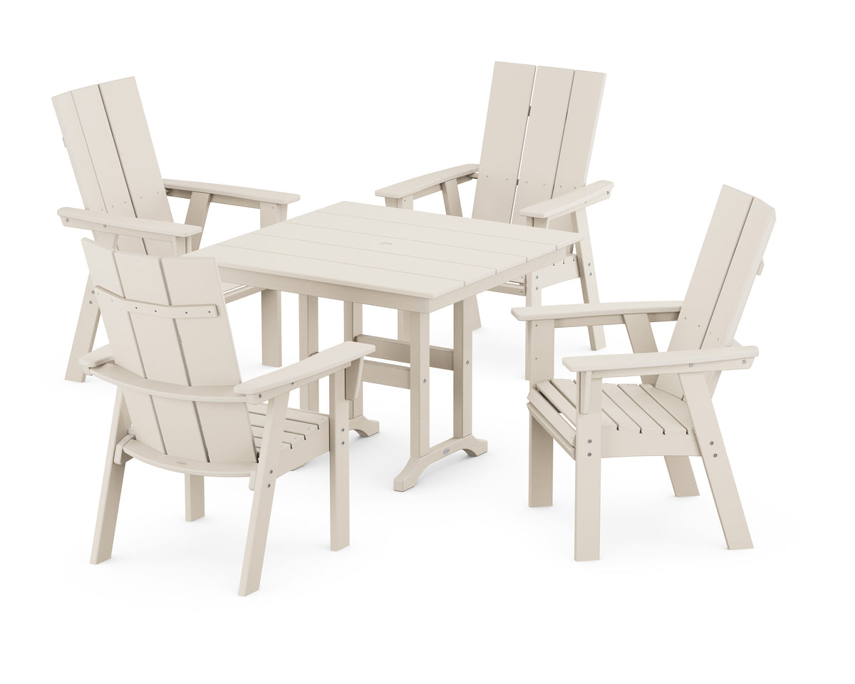 POLYWOOD Modern Curveback Adirondack 5-Piece Farmhouse Dining Set in Sand