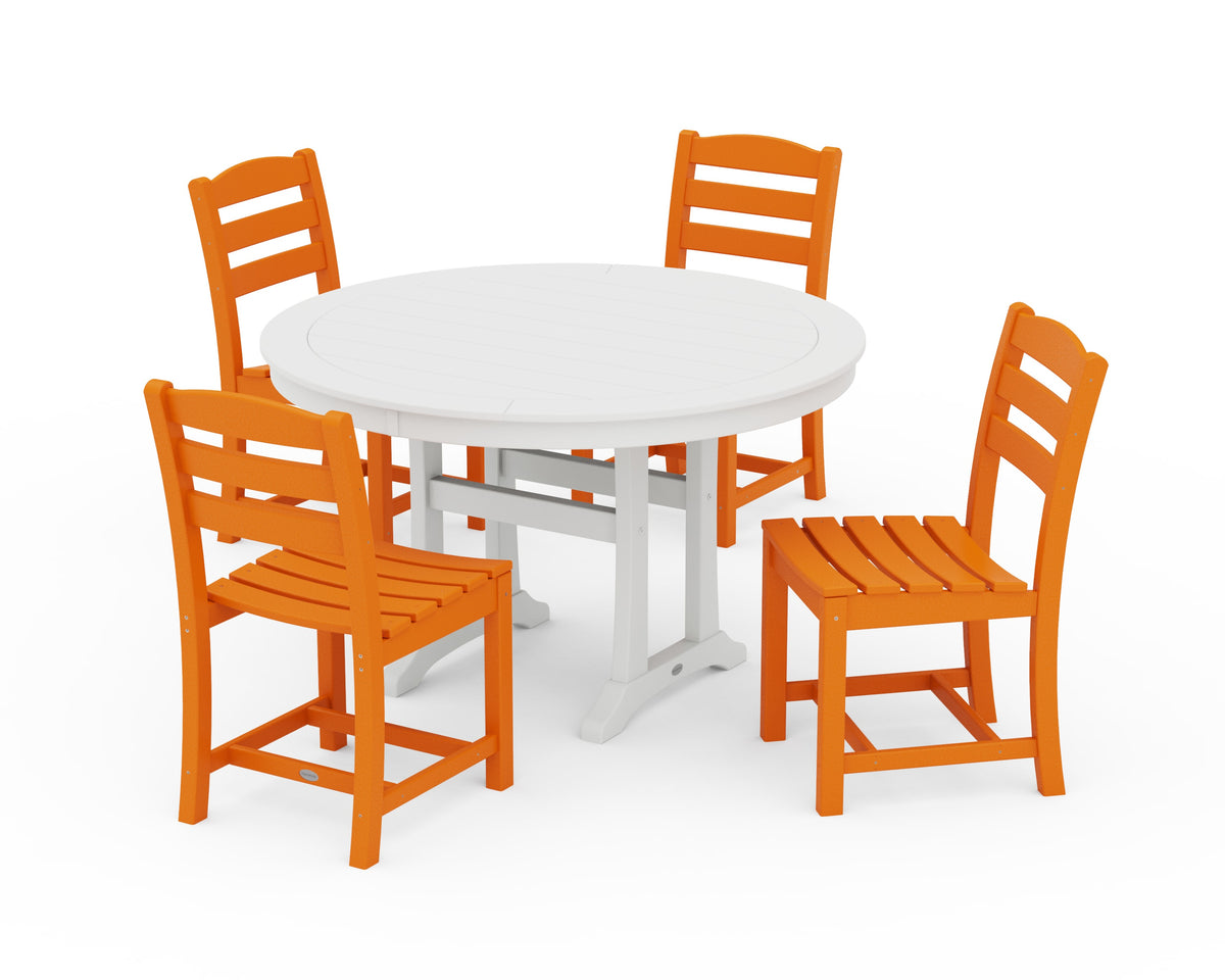 POLYWOOD La Casa Café 5-Piece Side Chair Dining Set - 48" Table in Tangerine / White