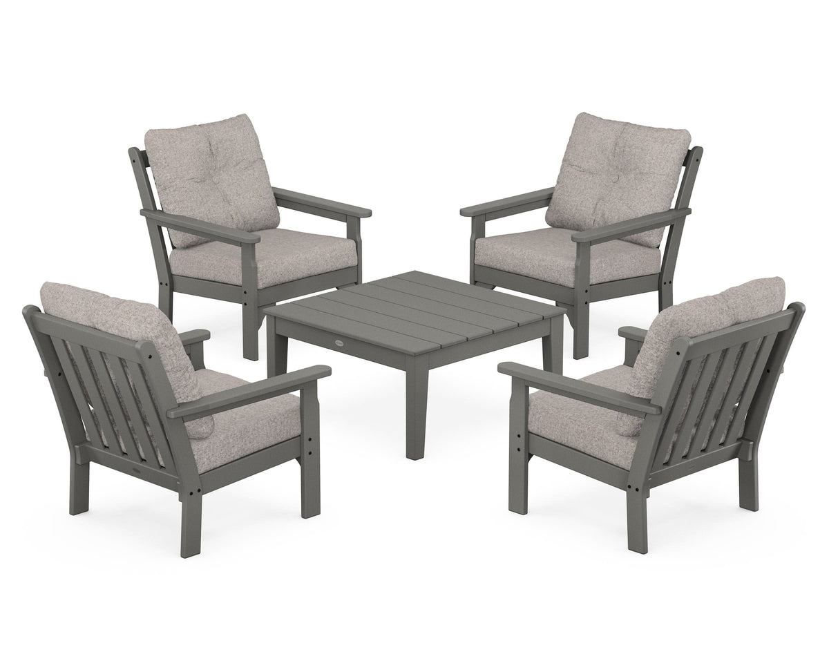POLYWOOD Vineyard 5-Piece Deep Seating Conversation Set in Slate Grey / Weathered Tweed