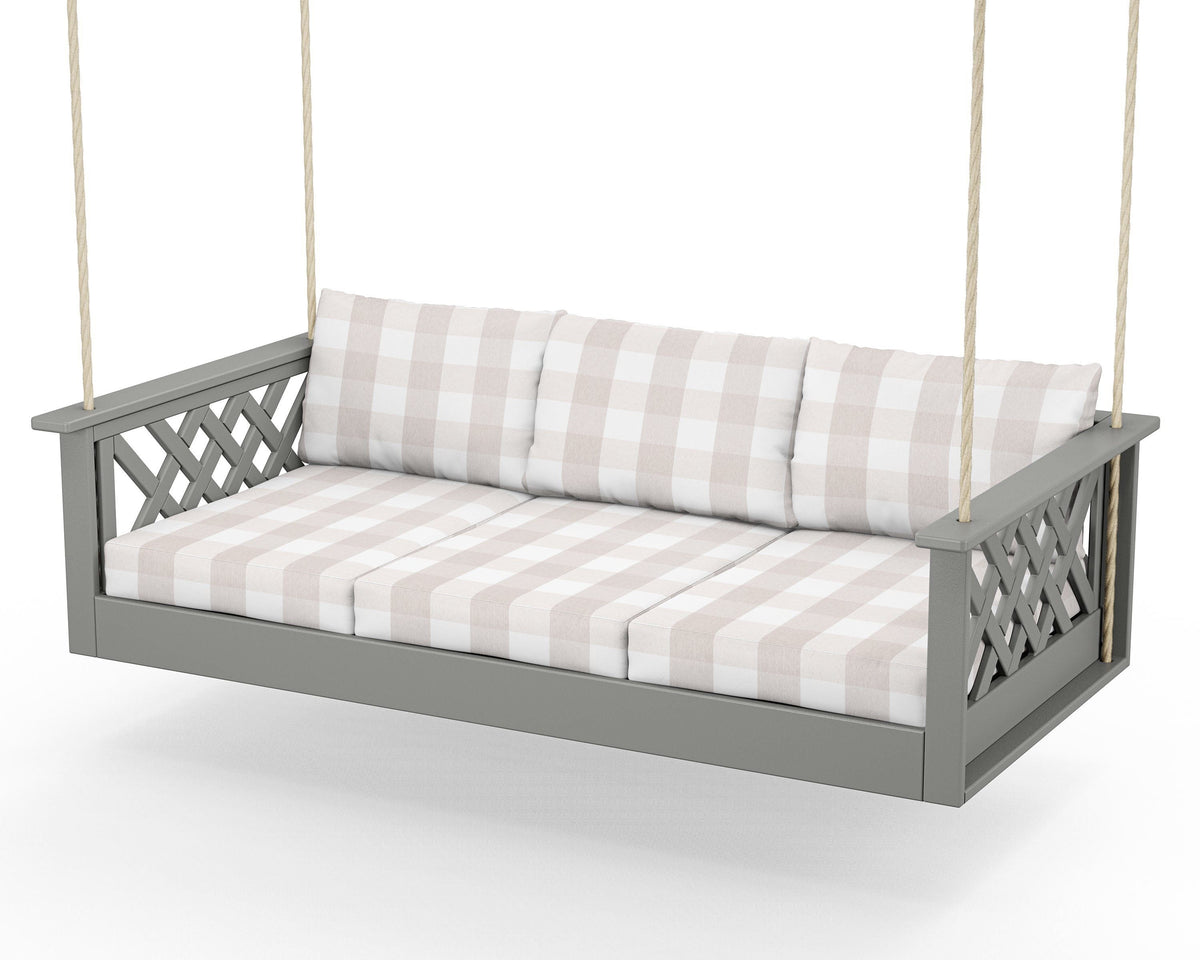POLYWOOD Wovendale Daybed Swing in Slate Grey / Buffalo Plaid Dune Burlap