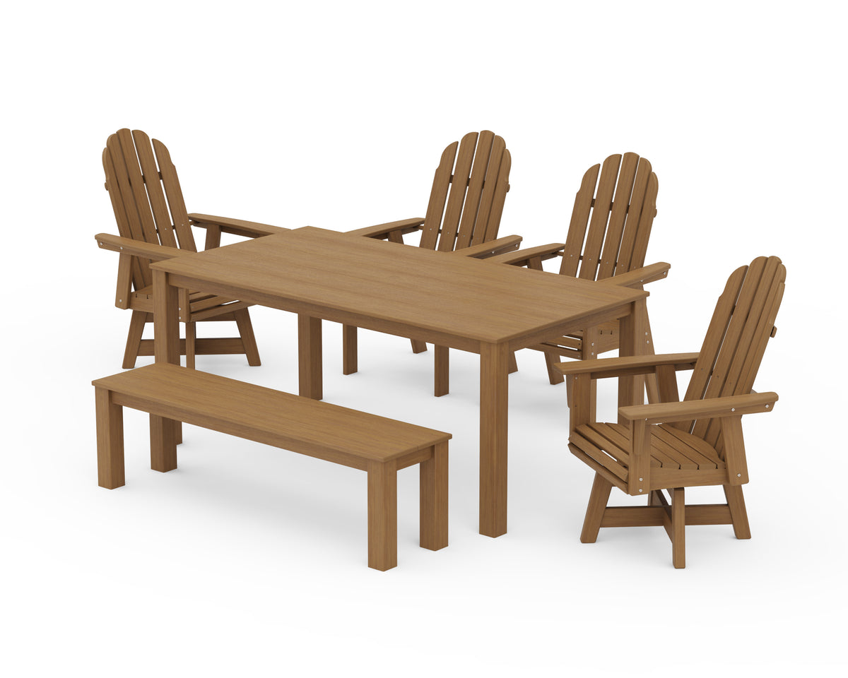 POLYWOOD Vineyard Curveback Adirondack 6-Piece Parsons Swivel Dining Set with Bench in Natural