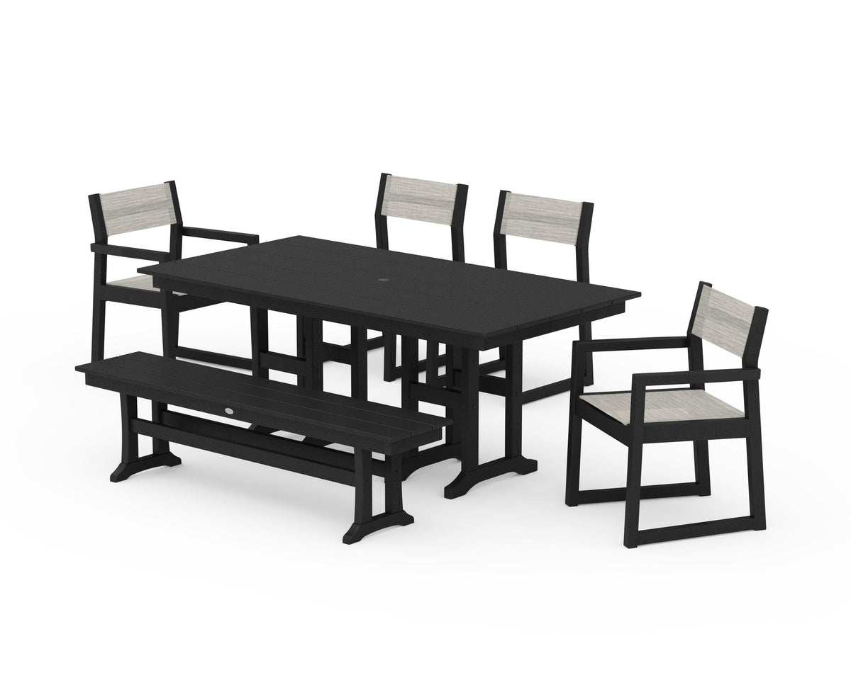 POLYWOOD EDGE Sling 6-Piece Farmhouse Dining Set in Black / Birch