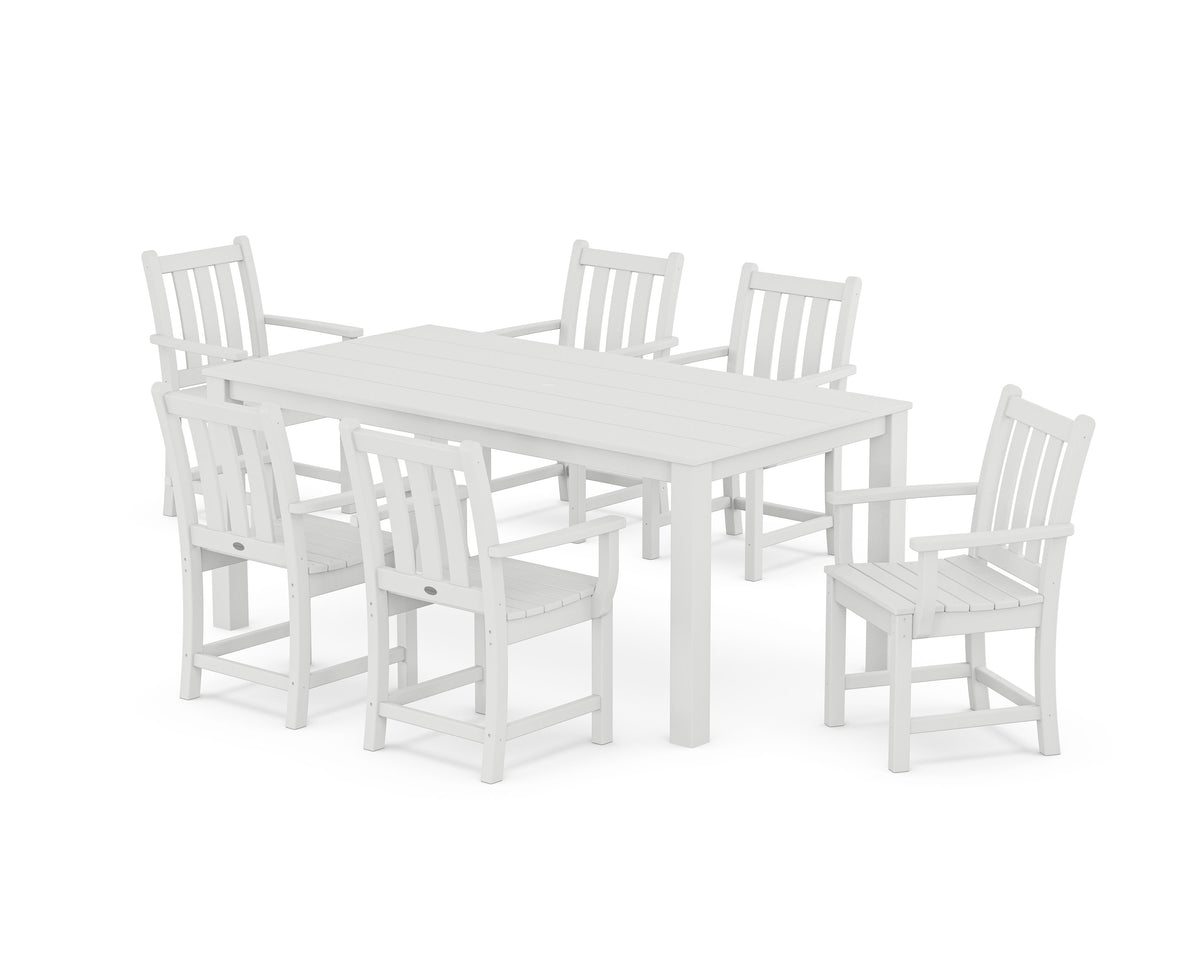 POLYWOOD Traditional Garden Arm Chair 7-Piece Parsons Dining Set in White