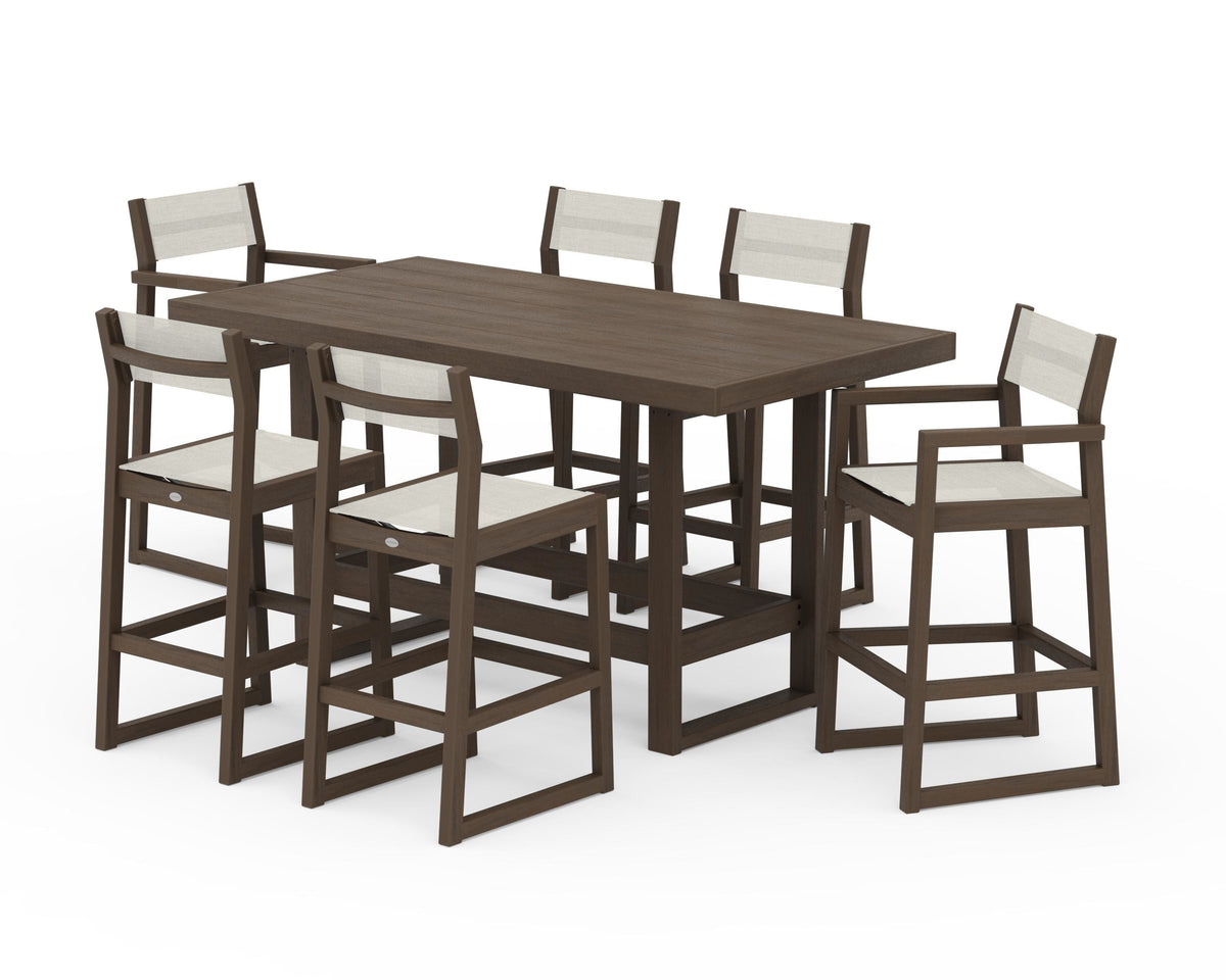POLYWOOD EDGE Sling 7-Piece Bar Table Set in Kona / Parchment