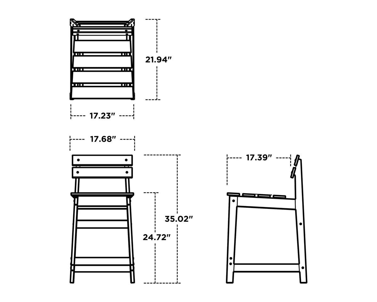 POLYWOOD Modern Studio Plaza Lowback Counter Chair dimensions