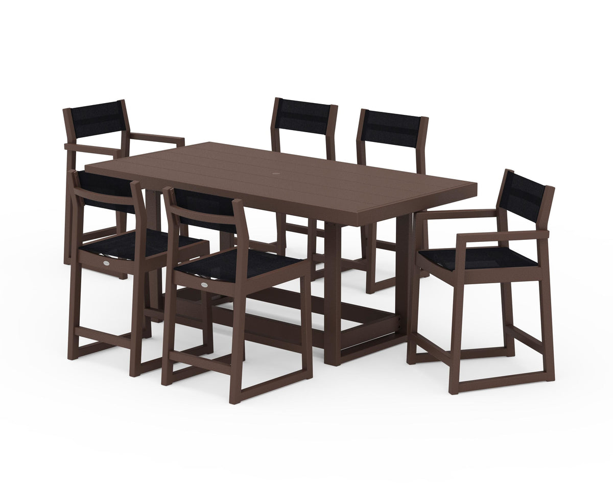 POLYWOOD EDGE Sling 7-Piece Counter Table Set in Mahogany / Black