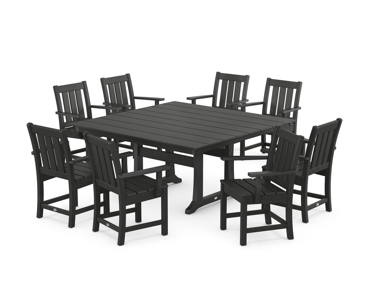 POLYWOOD Oxford 9-Piece Square Farmhouse Dining Set with Trestle Legs in Black