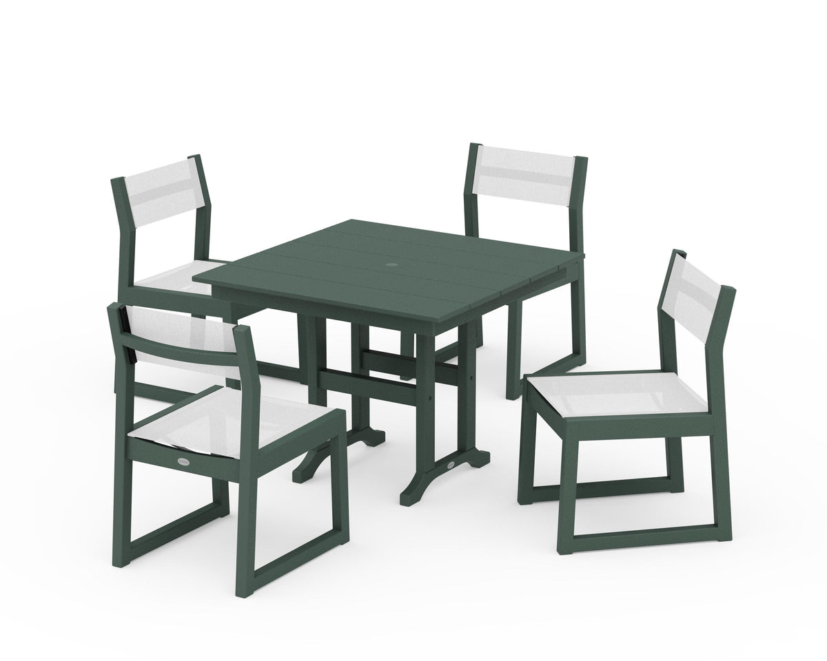 POLYWOOD EDGE Sling Side Chair 5-Piece Farmhouse Dining Set in Green / White