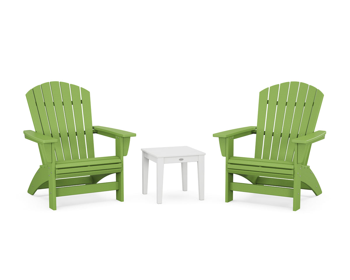 POLYWOOD 3-Piece Nautical Grand Adirondack Set in Lime / White